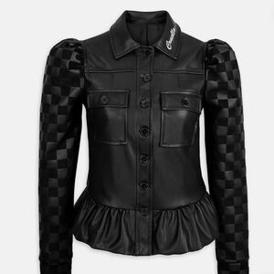 Chic Black Leather Jacket with Puff Sleeves